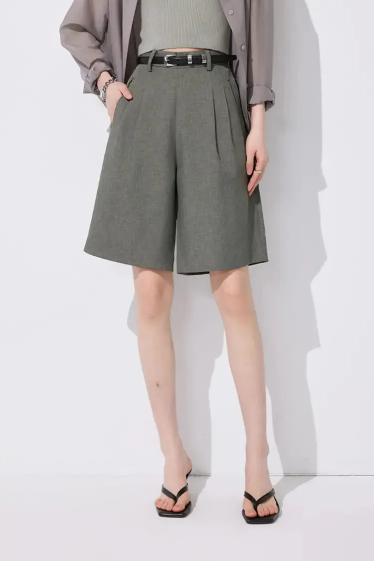 High-Waist Bermuda Shorts with Front Pleats