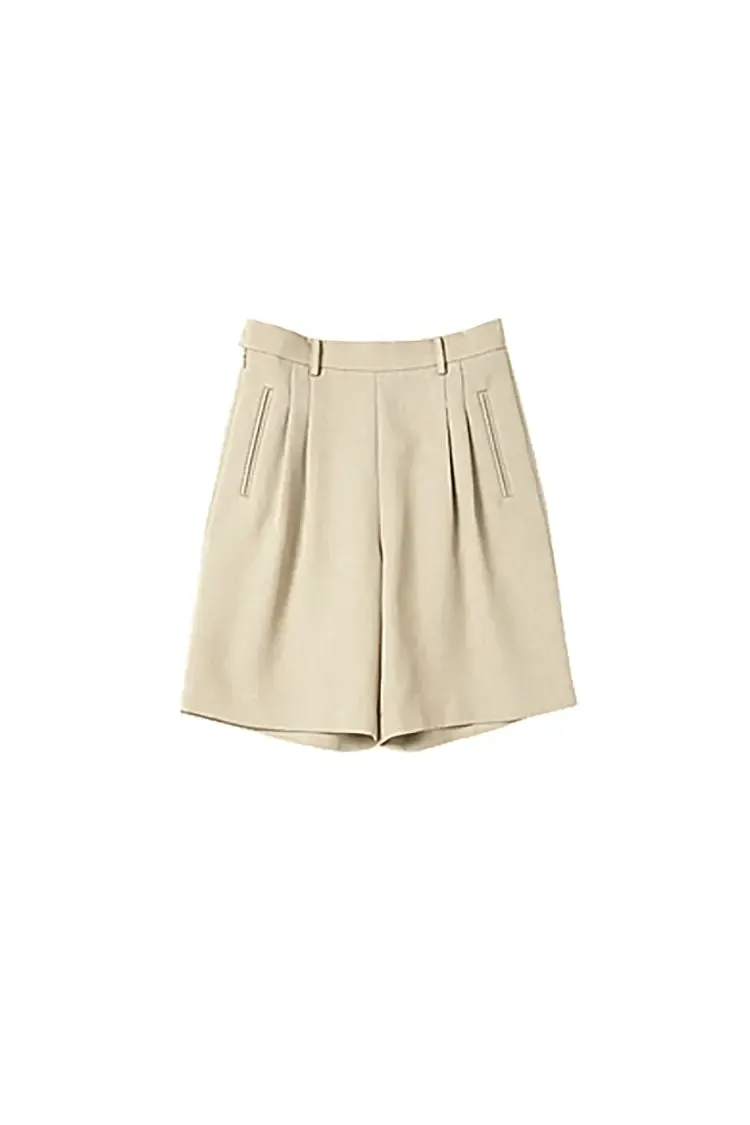 High-Waist Bermuda Shorts with Front Pleats