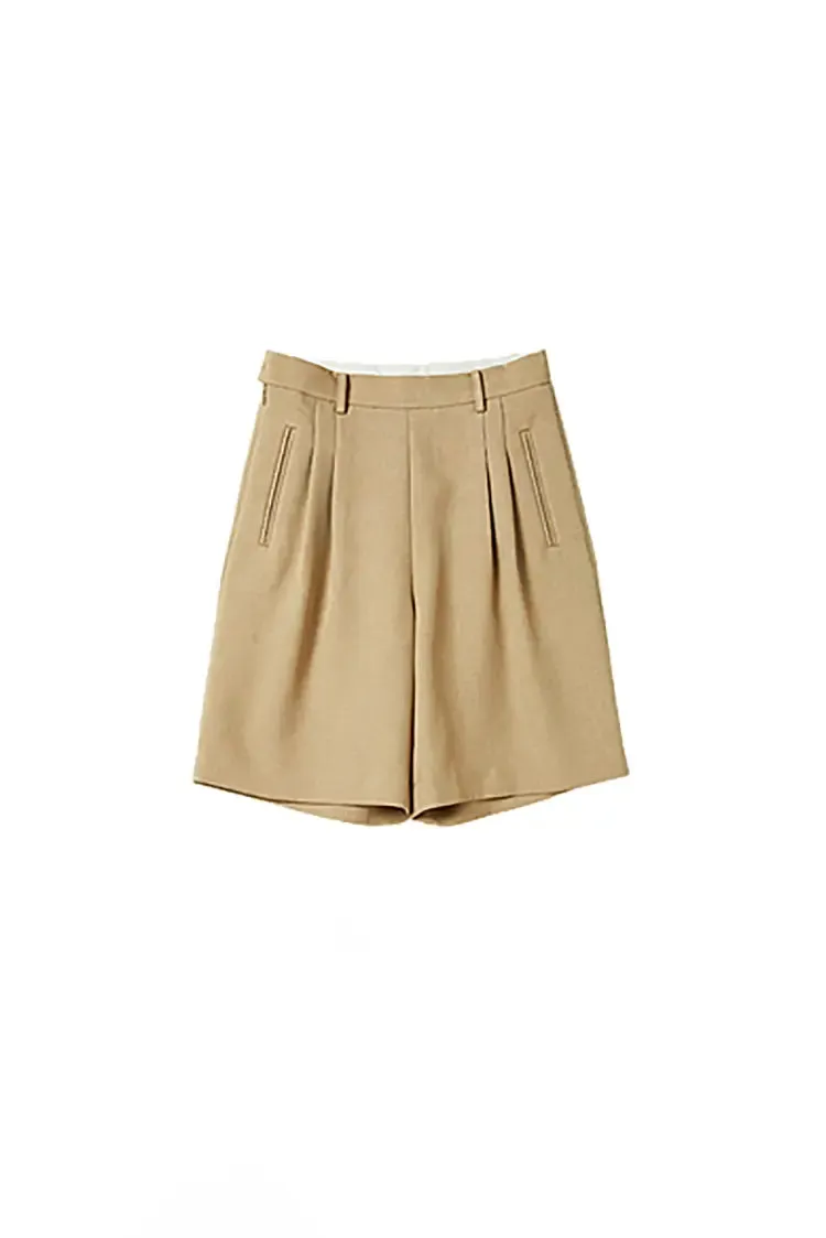 High-Waist Bermuda Shorts with Front Pleats