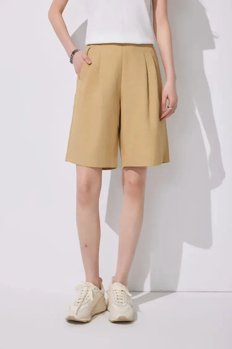 High-Waist Bermuda Shorts with Front Pleats