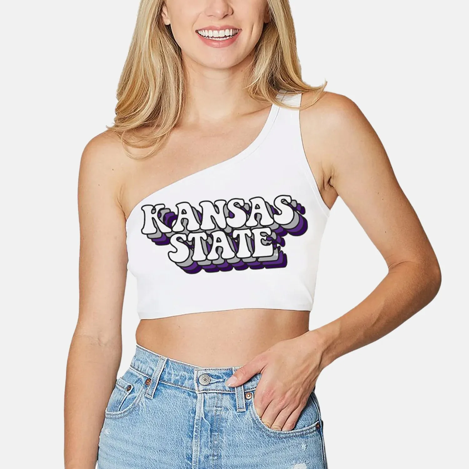Kansas State White One Shoulder Top