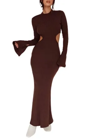 Long Sleeves With Flared Cuffs Knit Maxi Dress