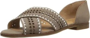 Lucky Brand Gallah 2 Taupe Suede Caged Slip On Flat Leather Open Toe Sandals