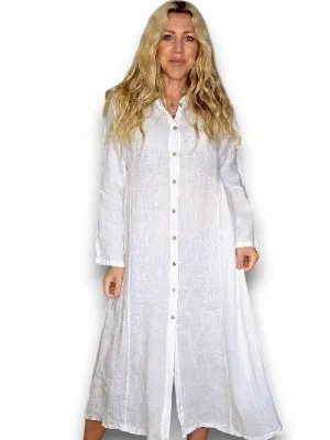 MAXI BUTTON SHIRT DRESS LINEN WHITE