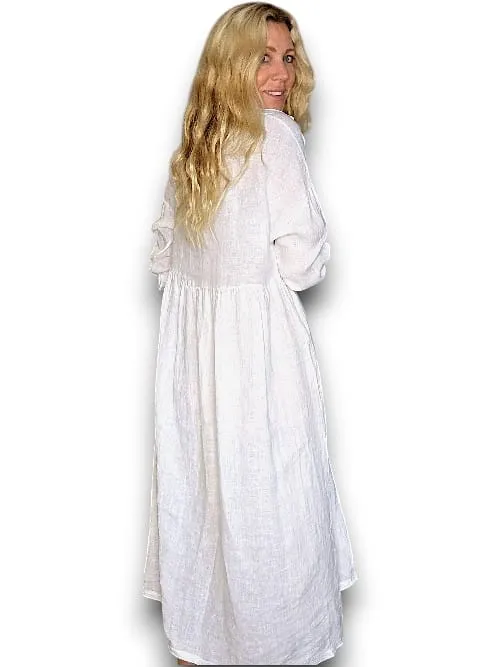 MAXI BUTTON SHIRT DRESS LINEN WHITE