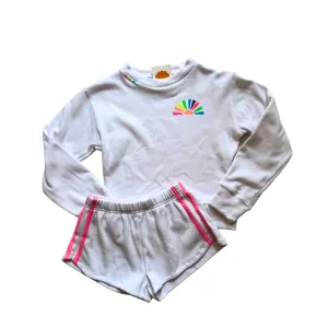 Neon Pink Striped Lounge Short White