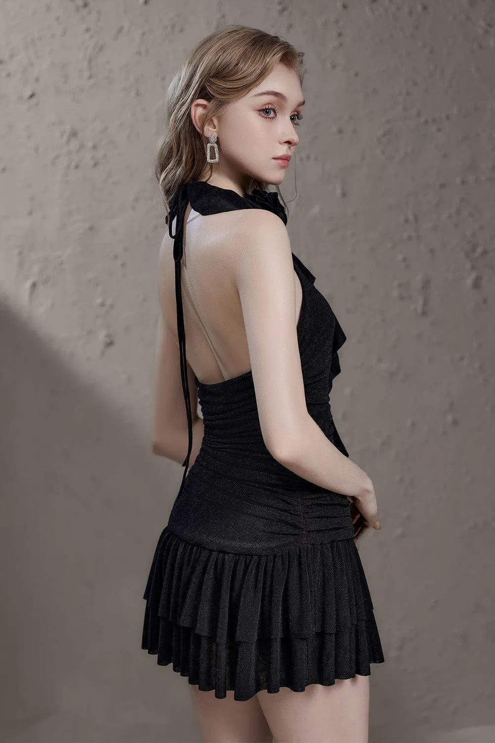 Prati Drop Waist Gathered Knitted Fabric Mini Dress