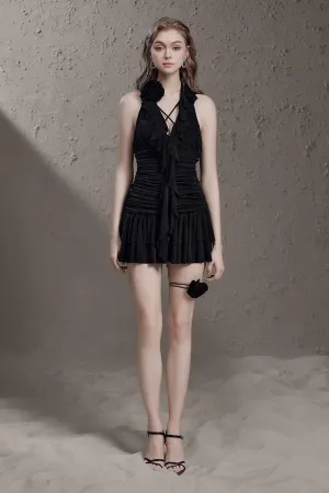 Prati Drop Waist Gathered Knitted Fabric Mini Dress