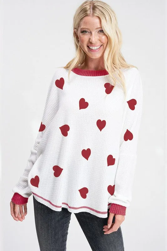 Red Heart Waffle Long Sleeve Top
