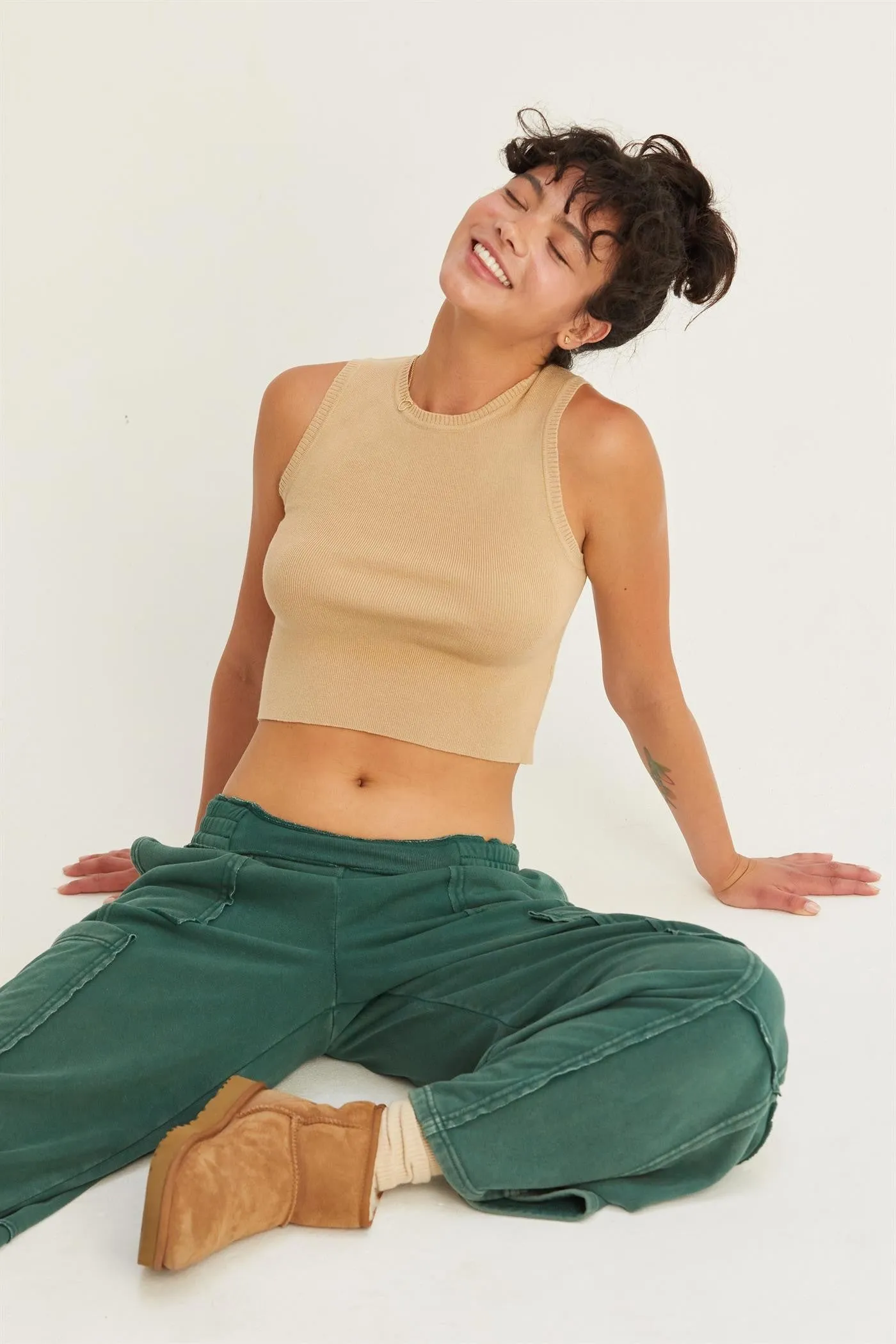 Ribbed Knit Cropped Tank Top