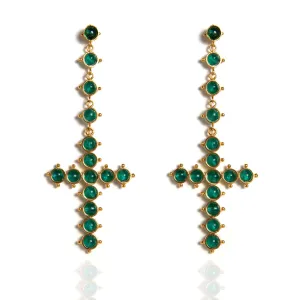 Saint Cross Beaded Earrings Frosted Teal