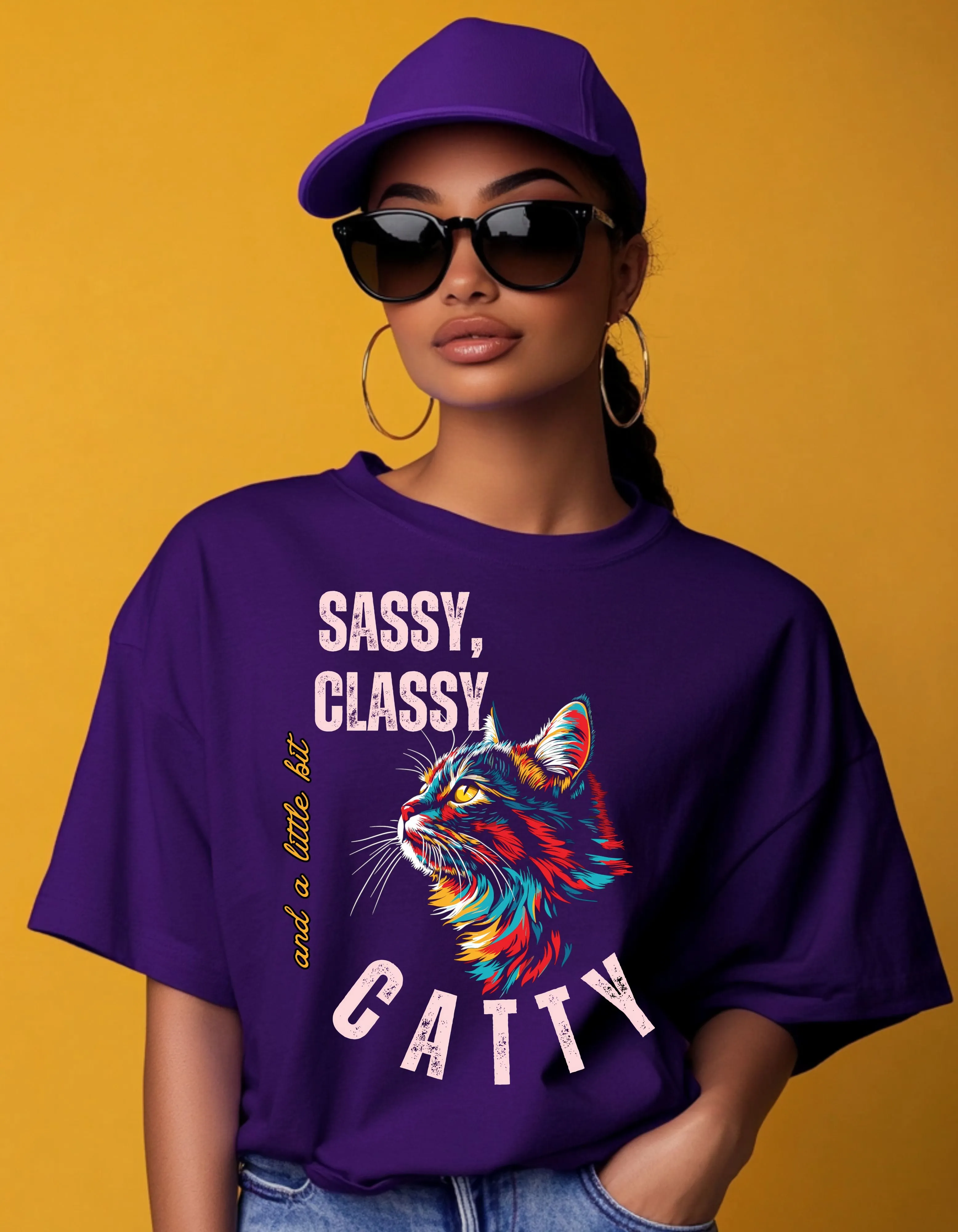 Sassy, Classy & a Little Bit Catty | Oversized Graphic Cotton T-Shirt