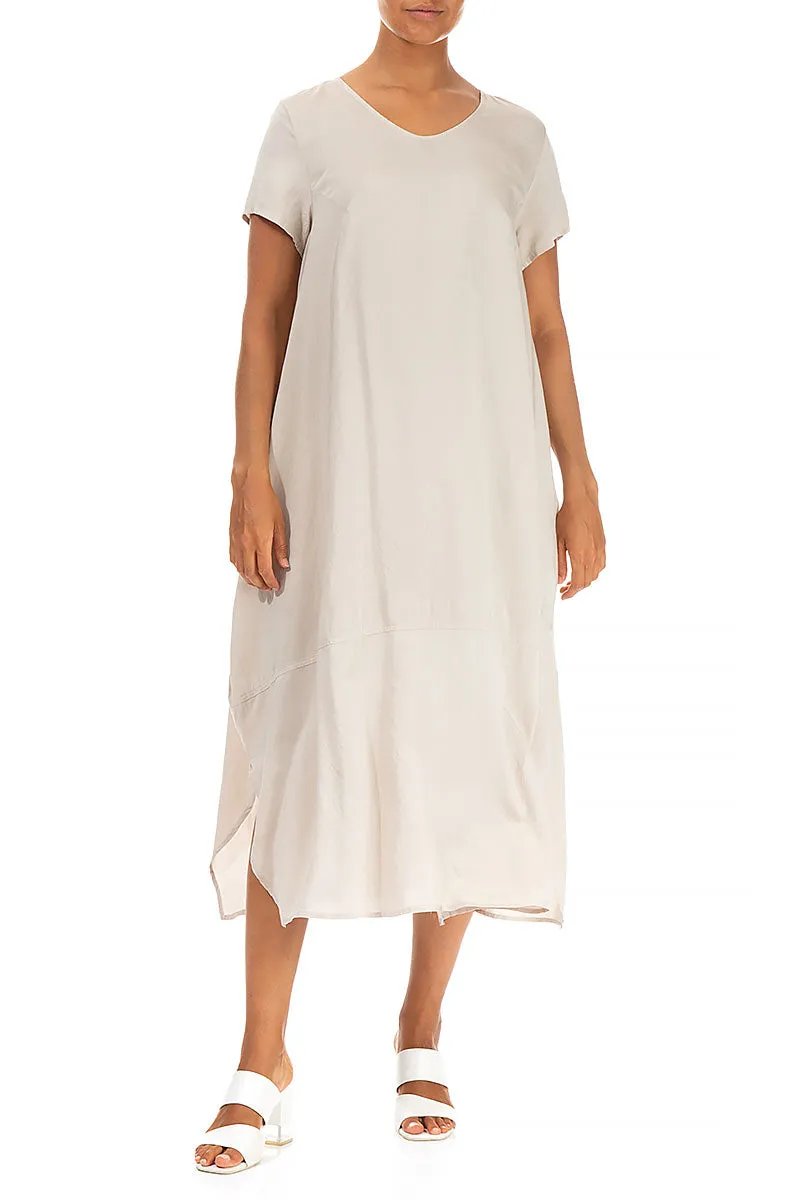 Single Pocket Sand Beige Silk Bamboo Dress