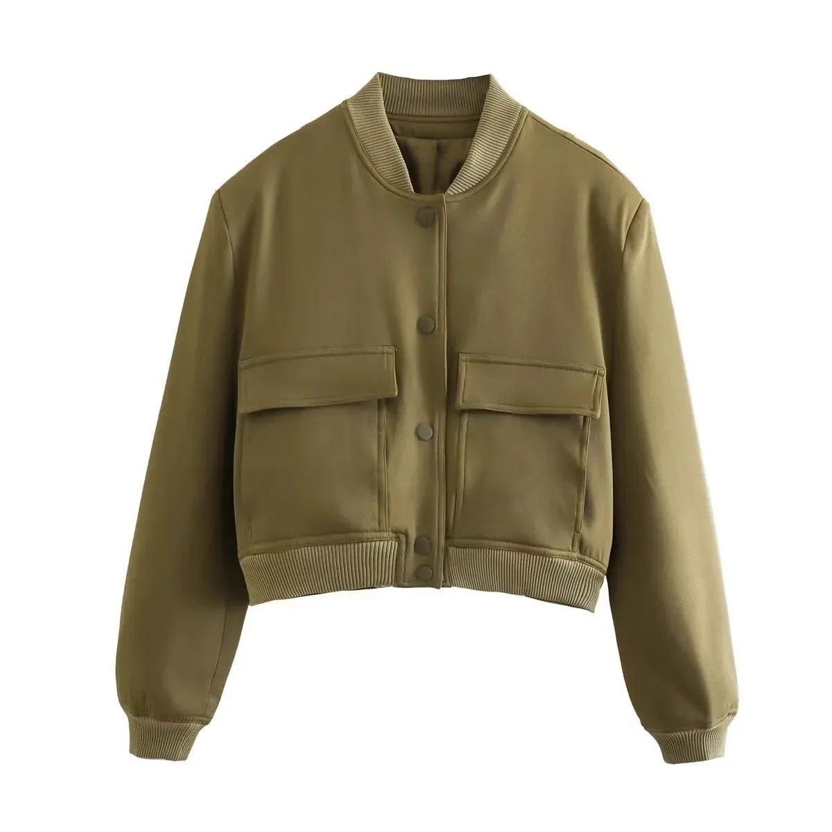 SLTNX TRAF Woman Bomber Jackets for Women 2023 Chic Coats Female Casual Single-breasted with Pockets Jacket New Outerwear Tops