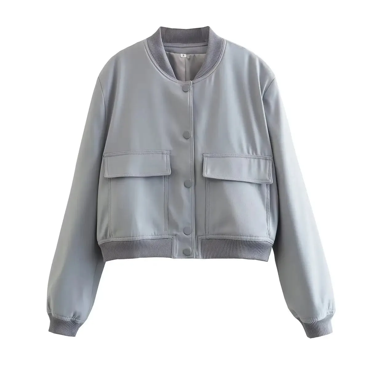 SLTNX TRAF Woman Bomber Jackets for Women 2023 Chic Coats Female Casual Single-breasted with Pockets Jacket New Outerwear Tops