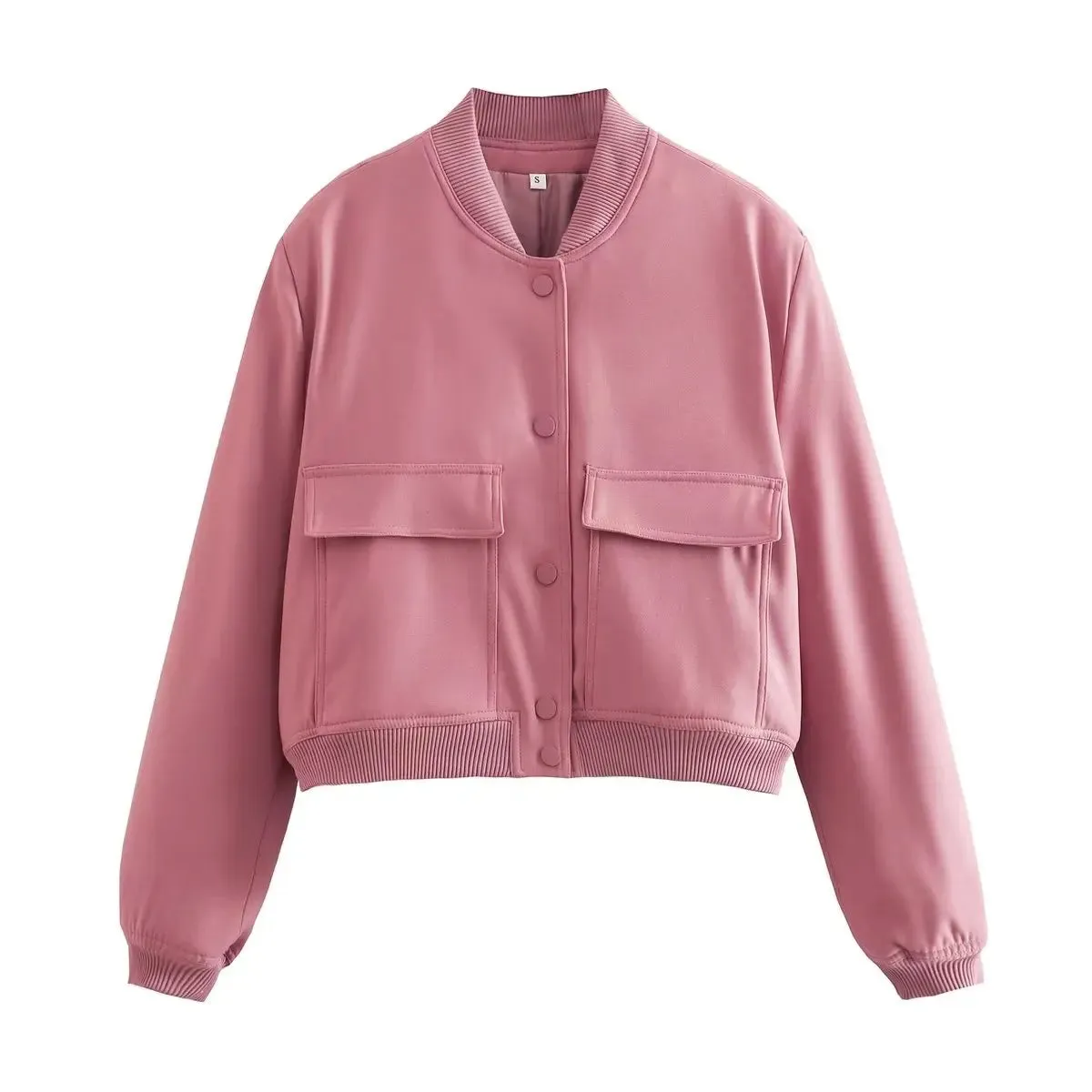 SLTNX TRAF Woman Bomber Jackets for Women 2023 Chic Coats Female Casual Single-breasted with Pockets Jacket New Outerwear Tops