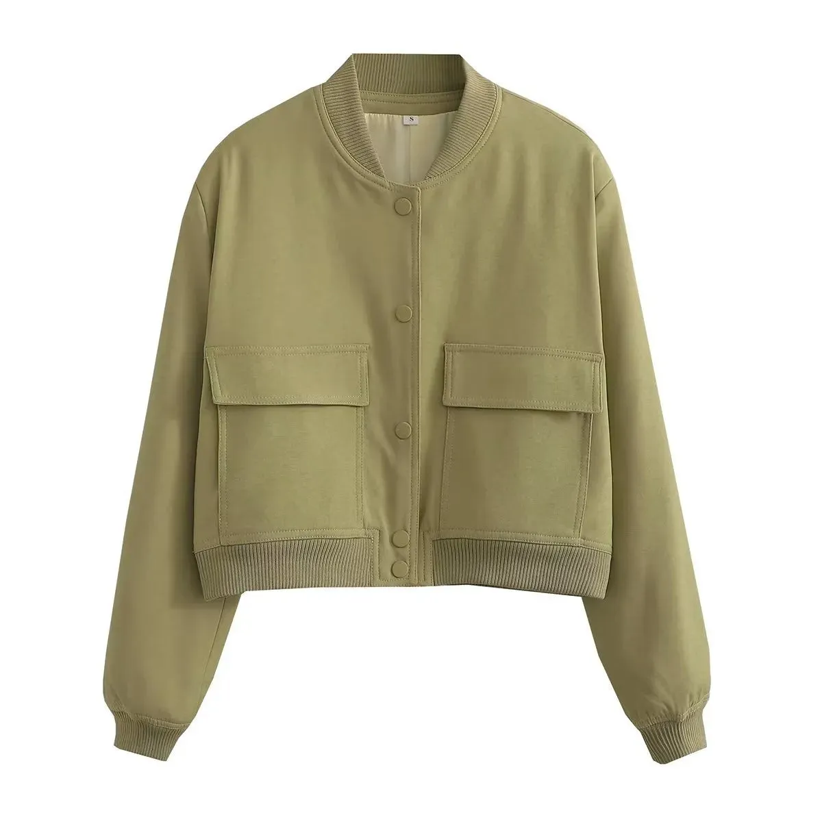 SLTNX TRAF Woman Bomber Jackets for Women 2023 Chic Coats Female Casual Single-breasted with Pockets Jacket New Outerwear Tops