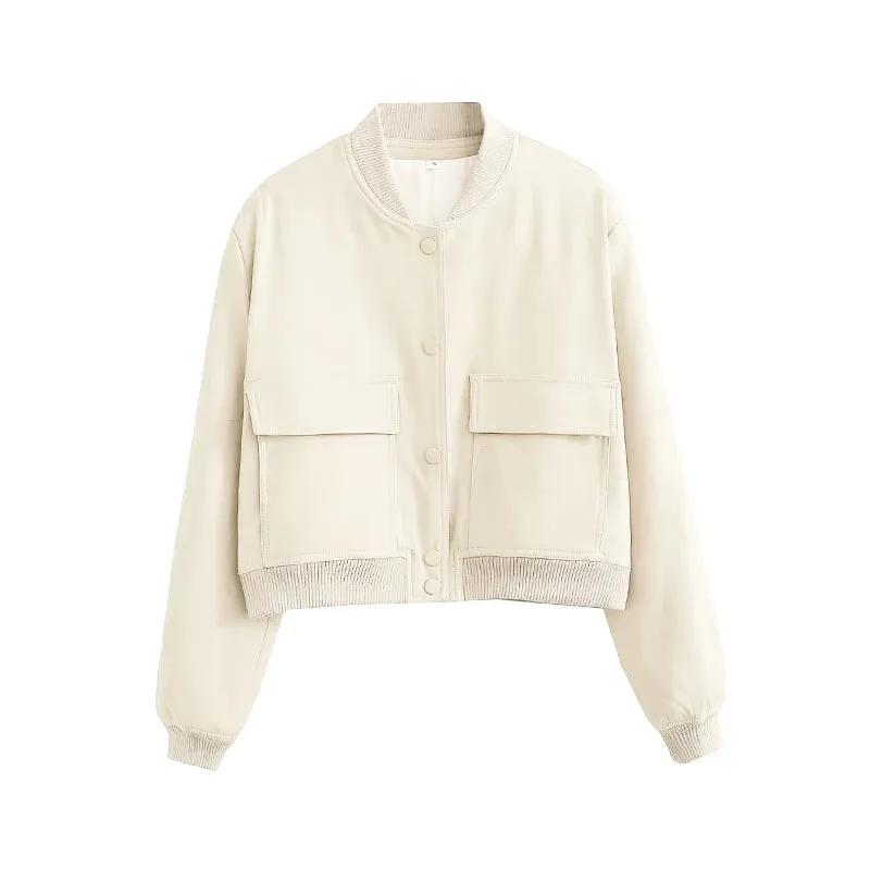 SLTNX TRAF Woman Bomber Jackets for Women 2023 Chic Coats Female Casual Single-breasted with Pockets Jacket New Outerwear Tops