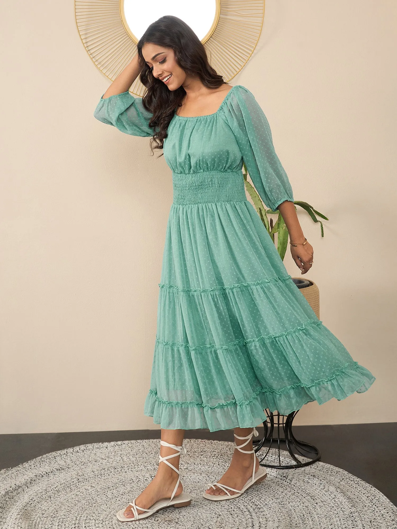 StyleStone Women's Green Polyester Bodycon Peplum Style Dress