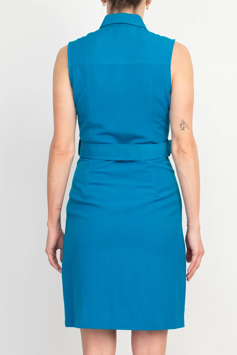 Stylish Sharagano Belted Zip Front Dress with Pockets