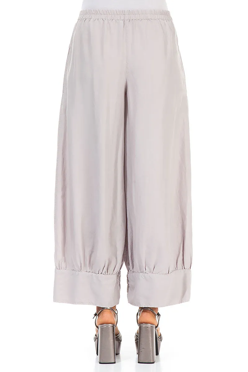 Taper Greige Silk Cotton Trousers