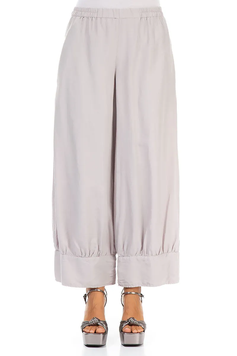 Taper Greige Silk Cotton Trousers