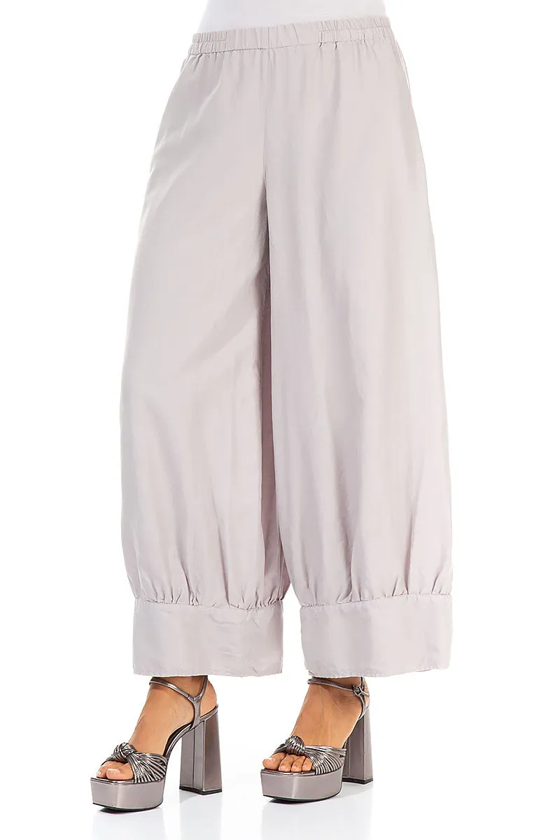 Taper Greige Silk Cotton Trousers