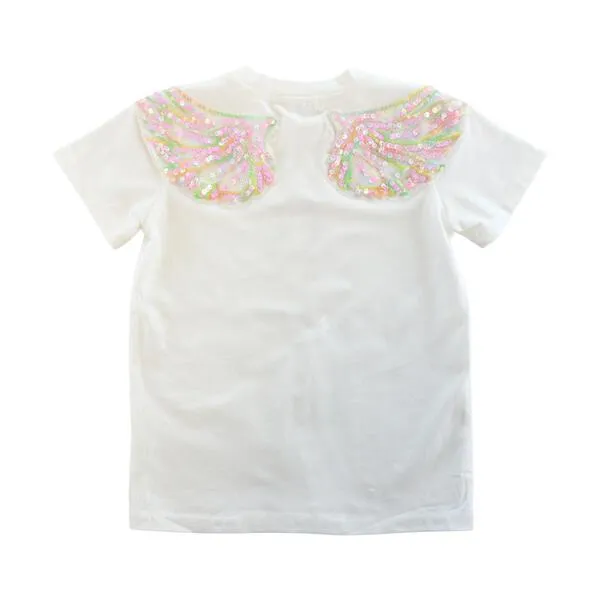 White Sequin Angel Wings Tee