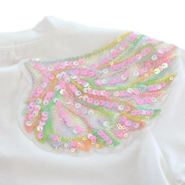 White Sequin Angel Wings Tee