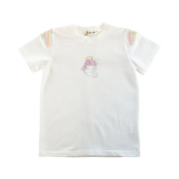 White Sequin Angel Wings Tee