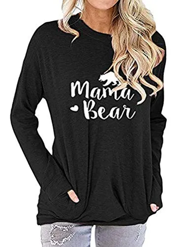 Women Mama Bear T-Shirt Blouse with Pockets